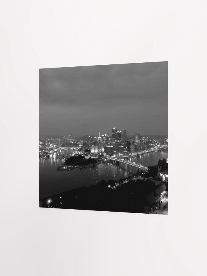 Pittsburgh - Downtown at Night - Black & White (poster) product image (4)