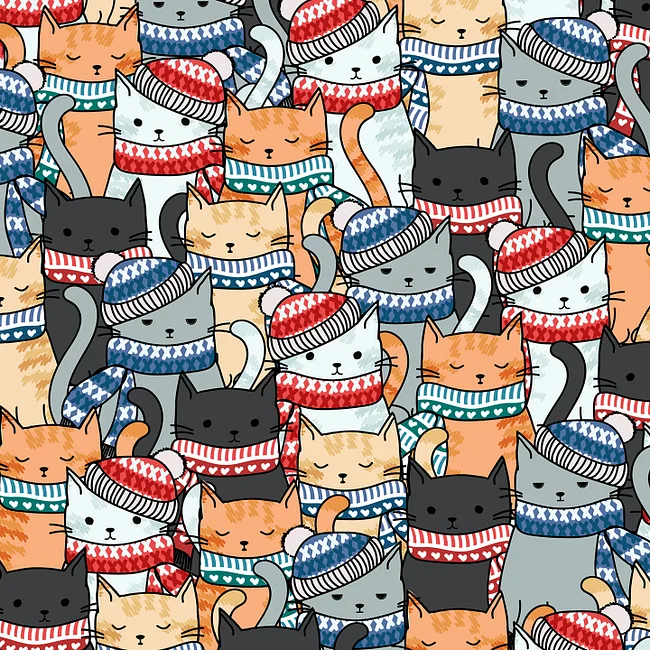 Cats in Winter Hats & Scarves Pattern