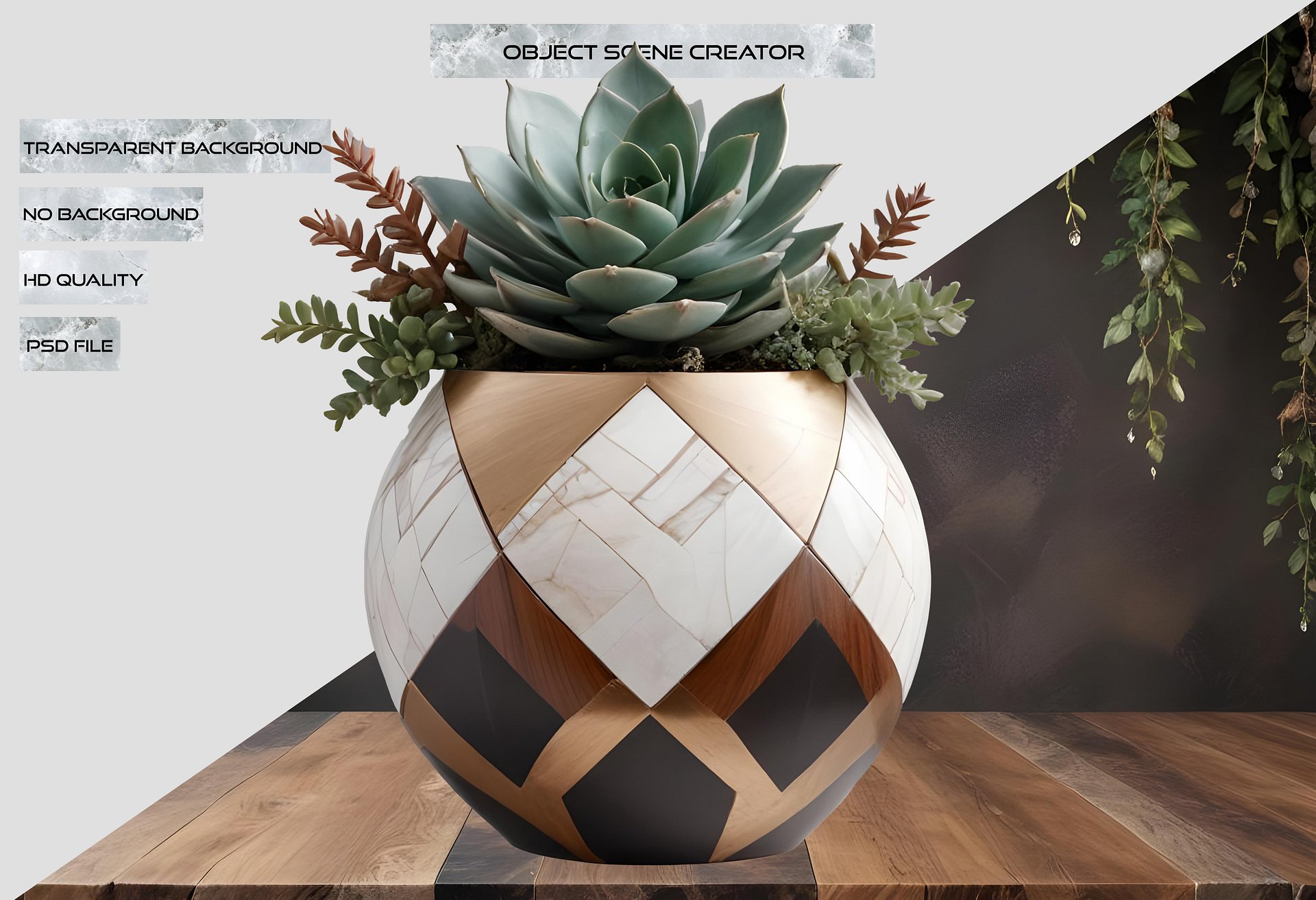Earthly Symphony – Mosaic-Inspired Succulent Vase PNG product image (2)