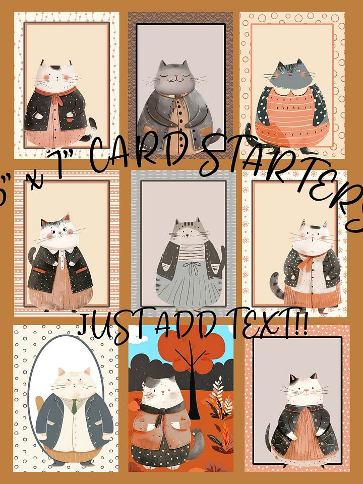 Adorable Cat-Themed 5x7 Printable CARD STARTERS for DIY Creations - BONUS!! 15 Cute Cat Card Sayings Included! product image (2)
