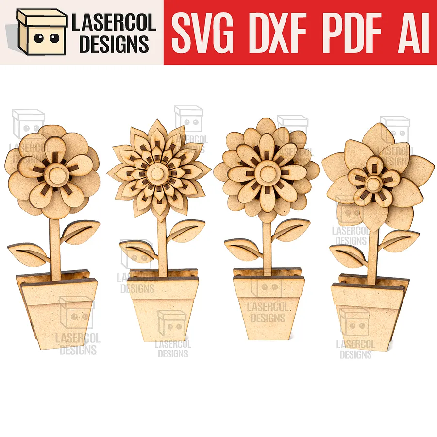 Flowers Set 3d - Laser Cut Files product image (1)
