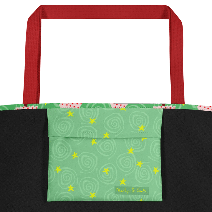 Pink Christmas Trees on Green with Swirls – Large Tote Bag product image (2)