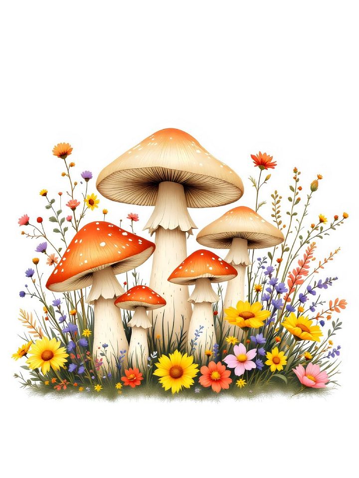 20 Mushrooms and Wildflowers Clipart Designs, Mushroom and Flower Clipart, Floral Mushroom Graphics, Vibrant Floral Designs product image (2)
