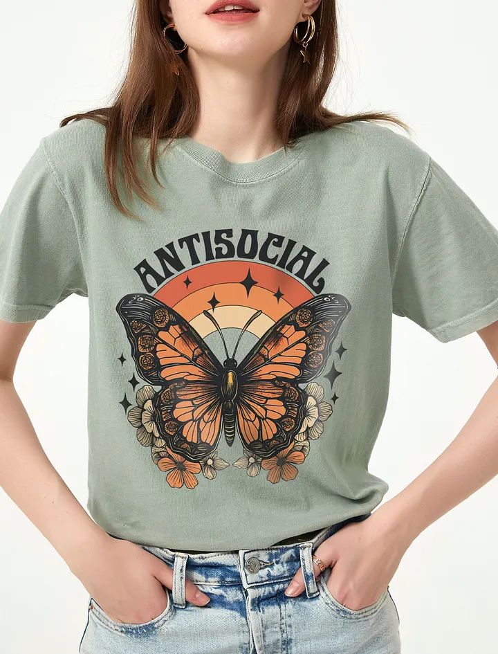 Antisocial Butterfly Vintage-Style T-Shirt | Cute Retro-Style Butterfly and Flowers T-Shirt for Introverts product image (1)