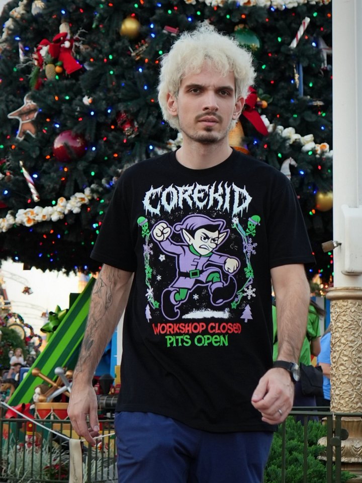 “WORKSHOP CLOSED, PITS OPEN” Holiday Black T-Shirt product image (1)