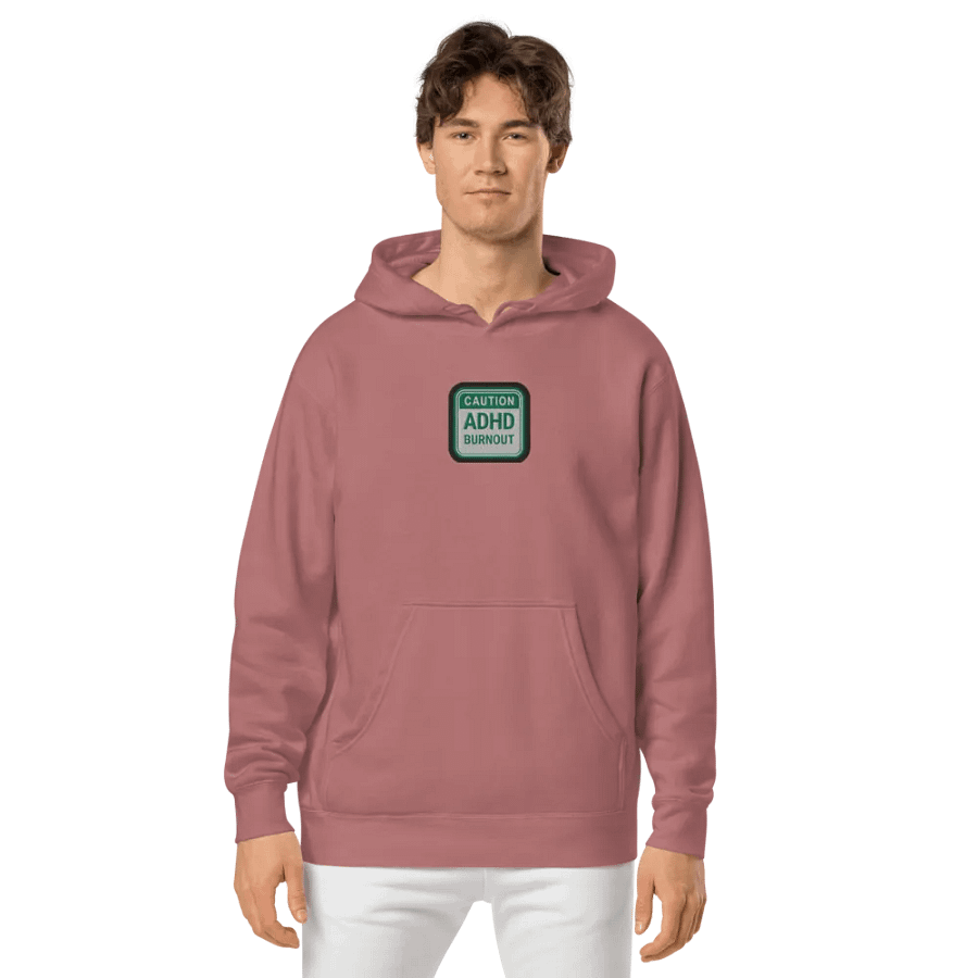 CAUTION: ADHD BURNOUT embroidered pigment hoodie (green bubble design) product image (3)