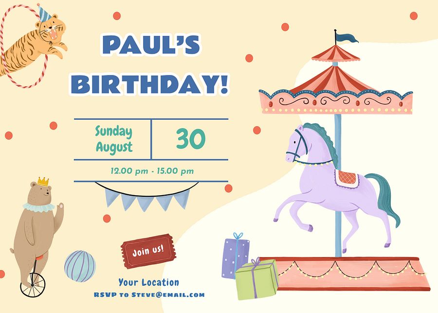 Circus Theme Birthday Invitation Card PSD product image (3)