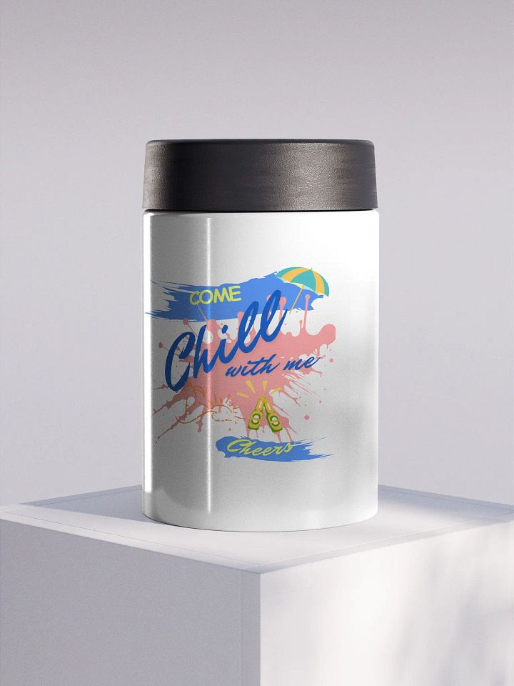 Stainless steel Koozie for your summer parties.   ‘Come chill with me’ design. product image (1)