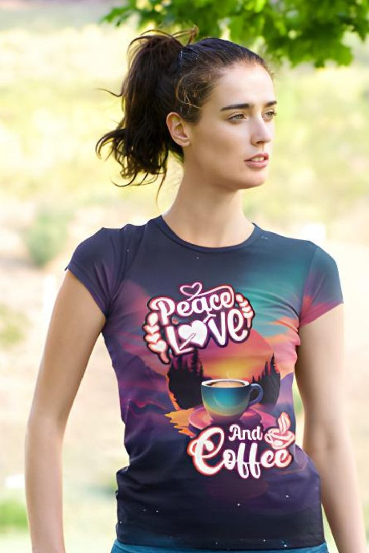 Peace Love and Coffee All Over Print T-shirt product image (1)