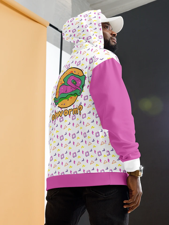 Oh Worm pink & white eco hoodie product image (1)