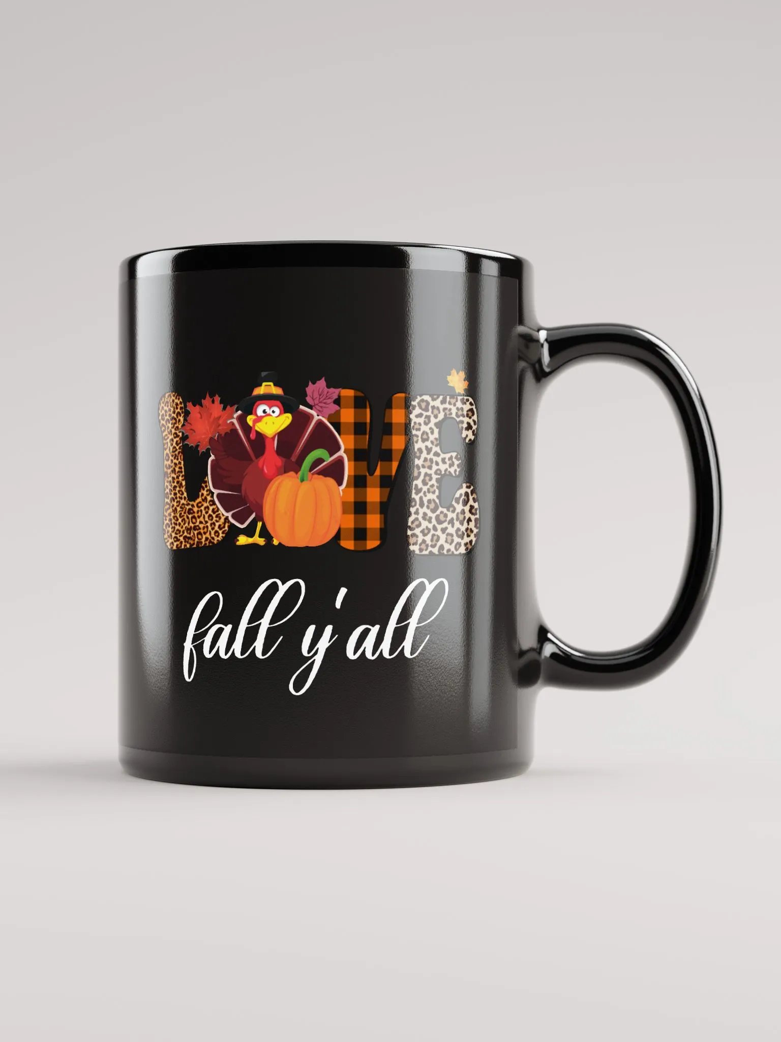Love Fall Y'all Turkey Pumpkin Black Glossy Mug product image (2)