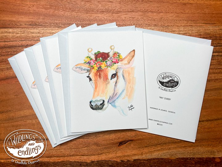 'May Queen', Jersey Cow with Flower Crown - Set of 5 A2 Notecards with Envelopes product image (1)