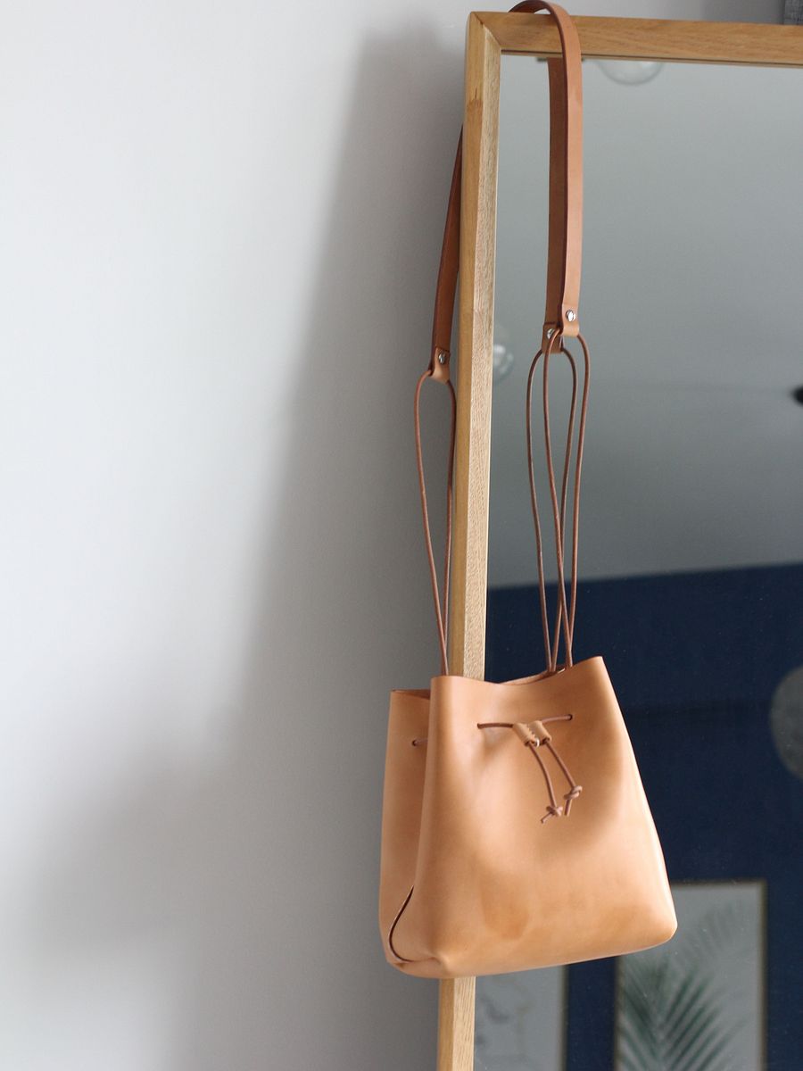 Leather Drawstring Bucket Bag product image (12)