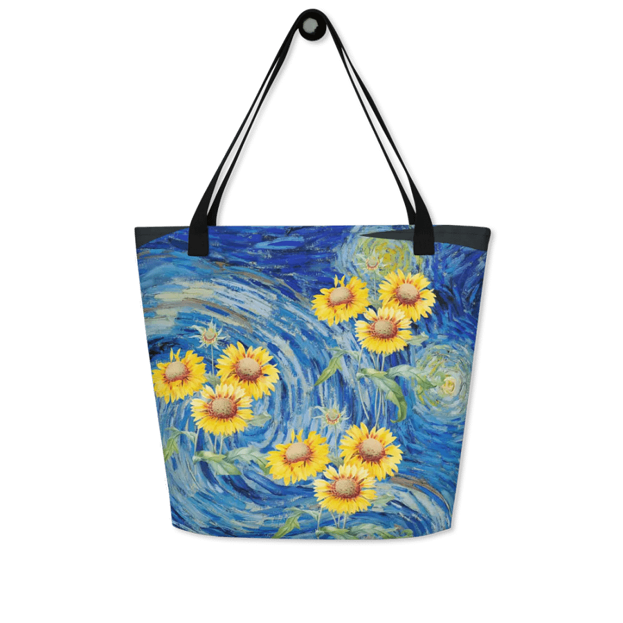 Big printed tote bag with Van Gogh inspired sunflowers and starry night  design product image (3)