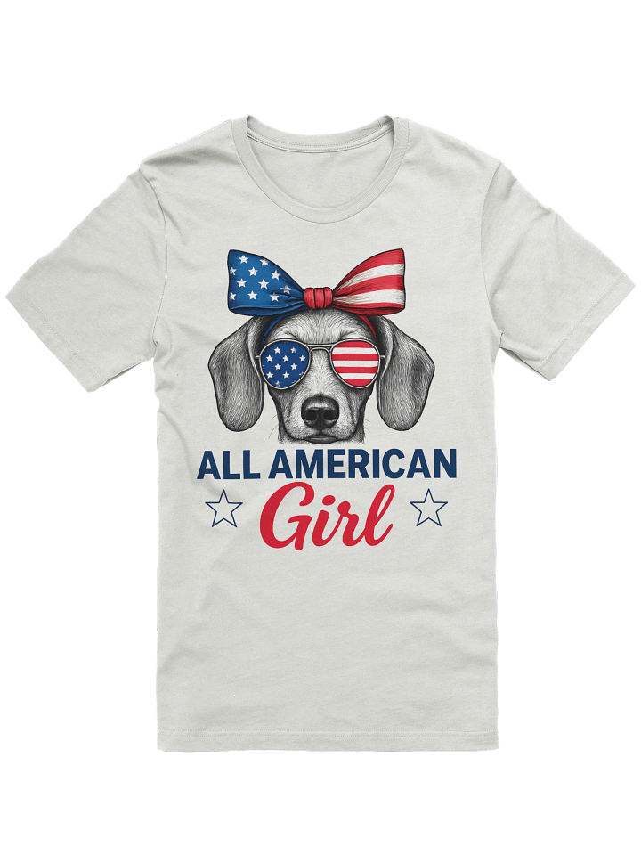 All American Girl Dachshund T-Shirt – Patriotic Dog Shirt with Stars and Stripes Bow & Sunglasses product image (2)