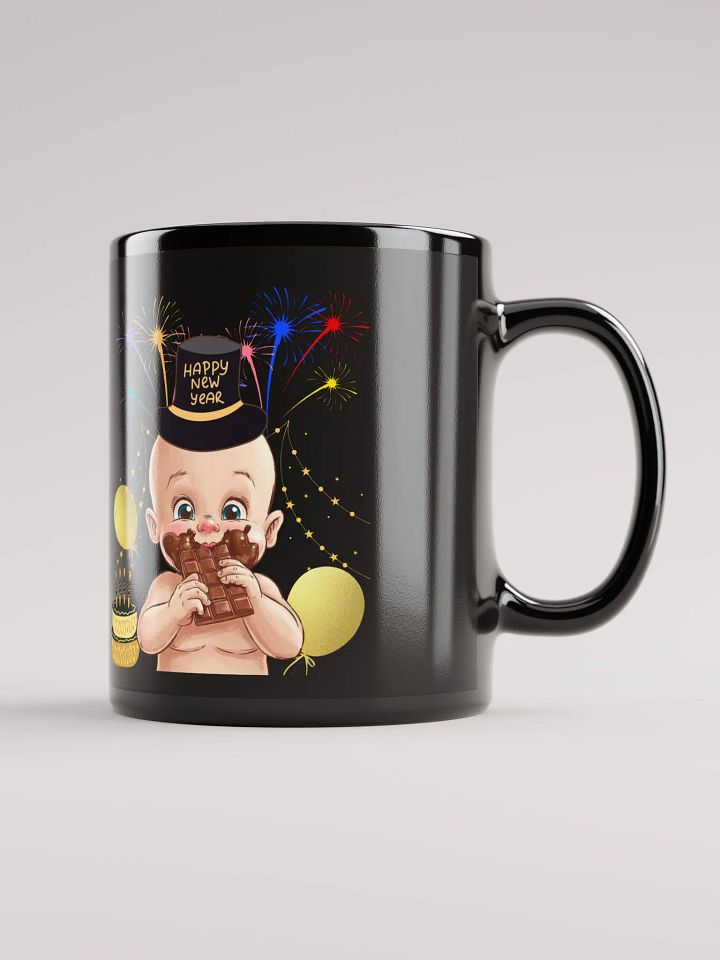 Baby New Year Eating Chocolate Black Mug product image (1)