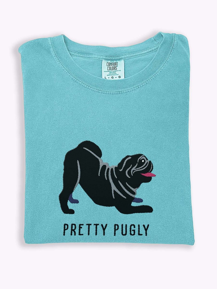 Pretty Pugly T-Shirt(Embroidered) of a Pug(Black) product image (1)