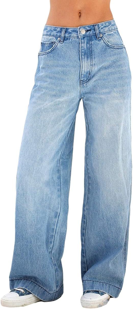 Women's Wide Leg Boyfriend Jeans - Straight Leg Denim Pants - Low Rise Baggy Casual Loose Jeans product image (3)