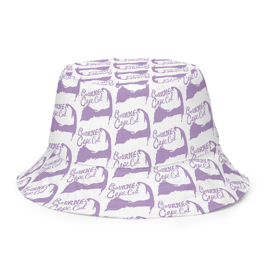 Adults Unisex | Reversible Bucket Hat | BOURNE to Cape Cod™ x BRN.2C.C.™ All-Over Logo Print | Coastal Style Sun Hat | East Side Lavender & White product image (8)