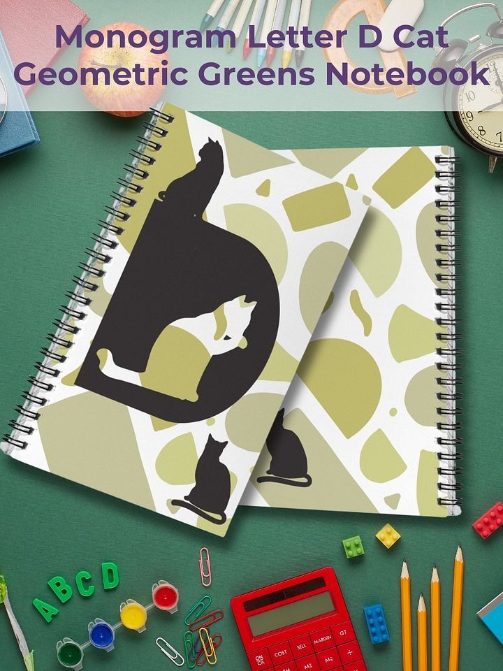Monogram Letter D Cat Lover Geometric Greens Notebook product image (1)