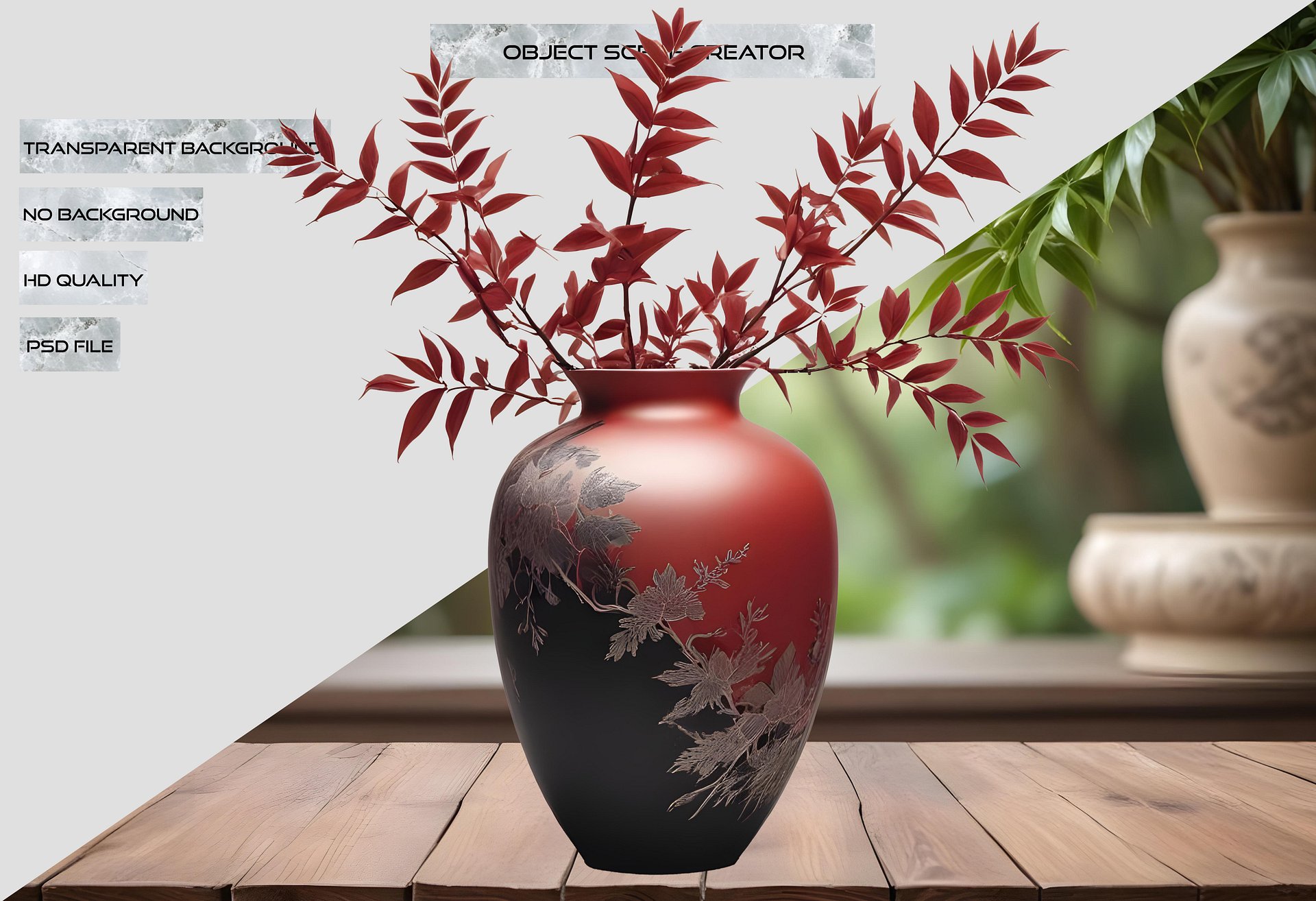 Elegant Chinese Gradient Vase – Red and Black Floral Motif PNG product image (2)