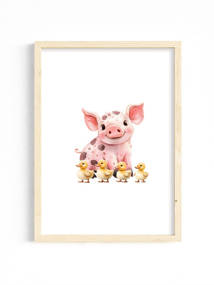 Little chicks and Pig Barnyard Nursery Decor Print product image (1)