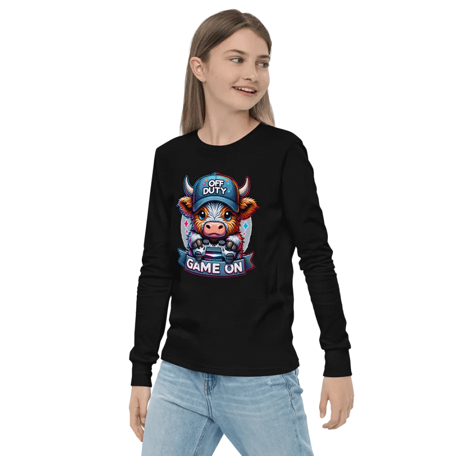 Off Duty Gaming Cow Youth Long Sleeve T-Shirt product image (7)