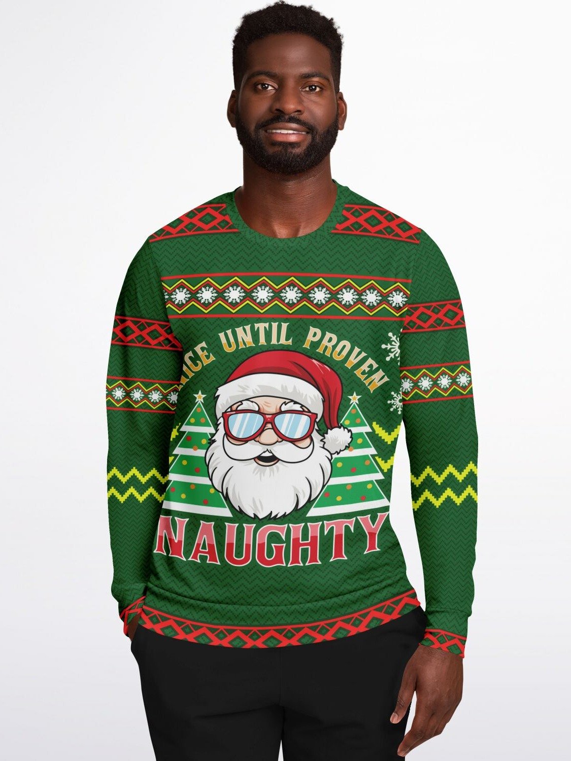 “Nice Until Proven Naughty” Santa Christmas Sweatshirt | Cool Santa Holiday Jumper | Sassy Unisex Party Outfit | Ugly Christmas Sweater Gift product image (7)