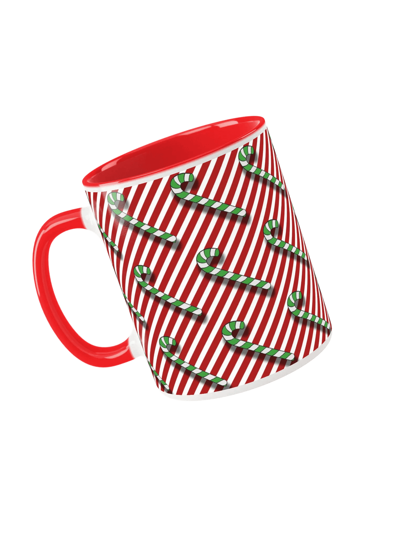 Green Candy Canes on Red Peppermint Stripe Ceramic Mug product image (3)