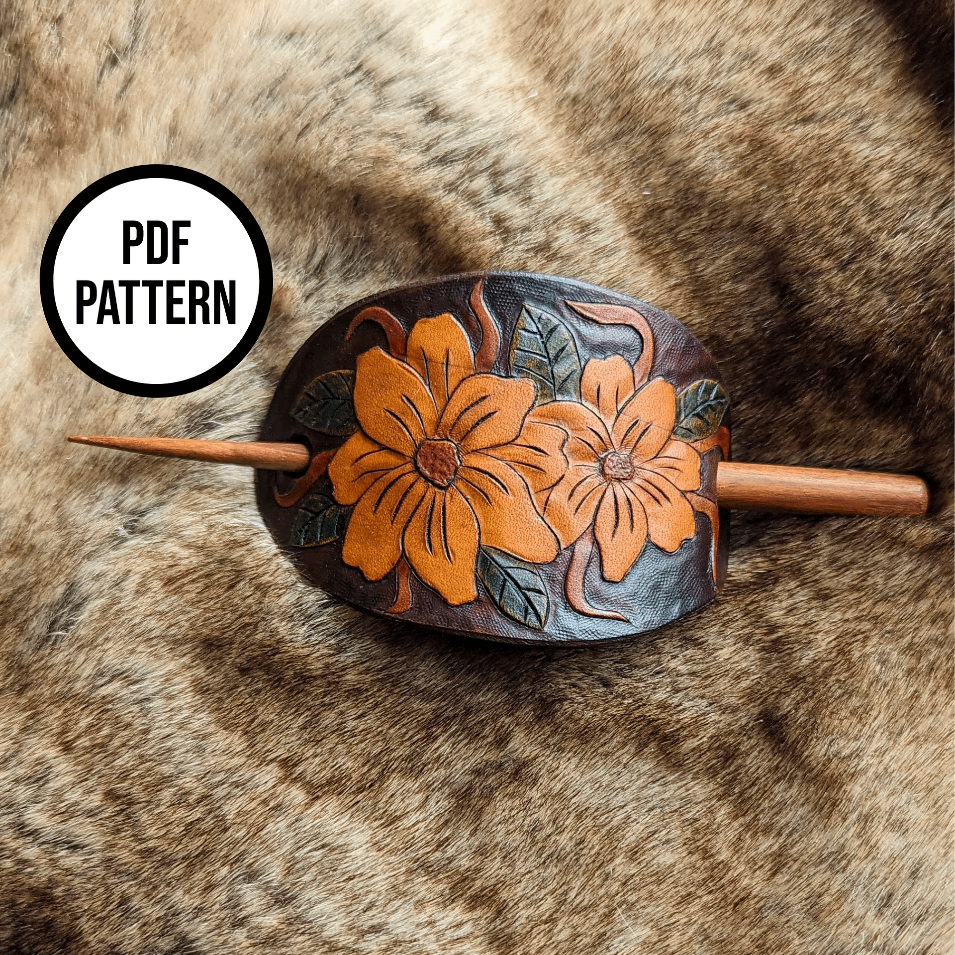 Flowers & Vines Leather Hair Stick - PDF Pattern for Leatherwork product image (2)