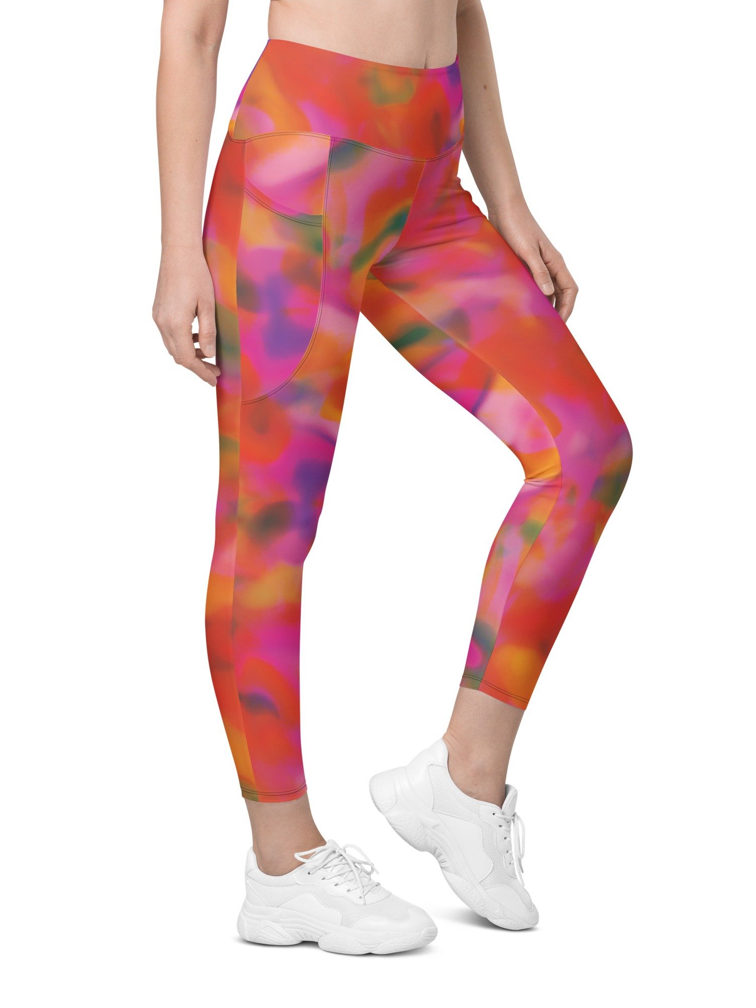Recycled Leggings with Pocket "Trendy Vibrant Pink Orange Tie-Dye" Printed product image (5)