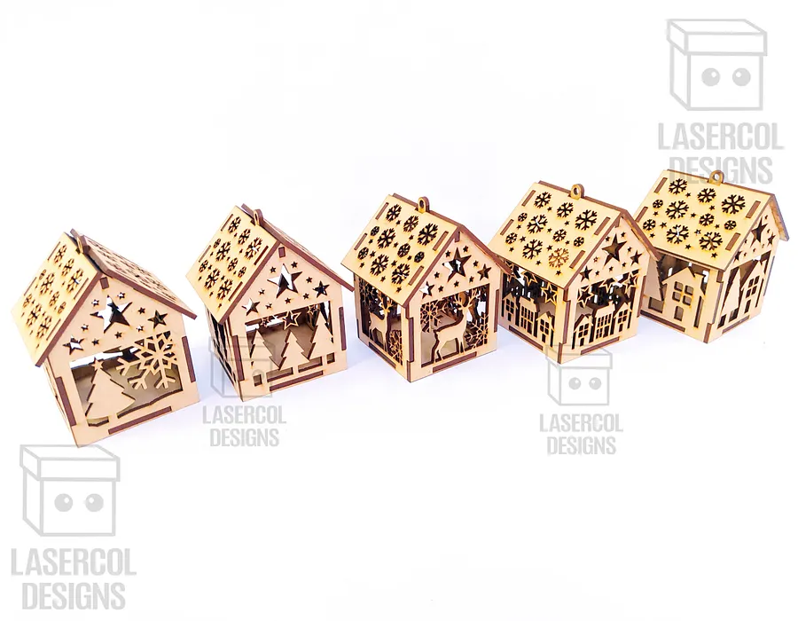 Christmas House Ornaments Set 4 (2 Sizes, 5 Styles) - Laser Cut Files product image (4)