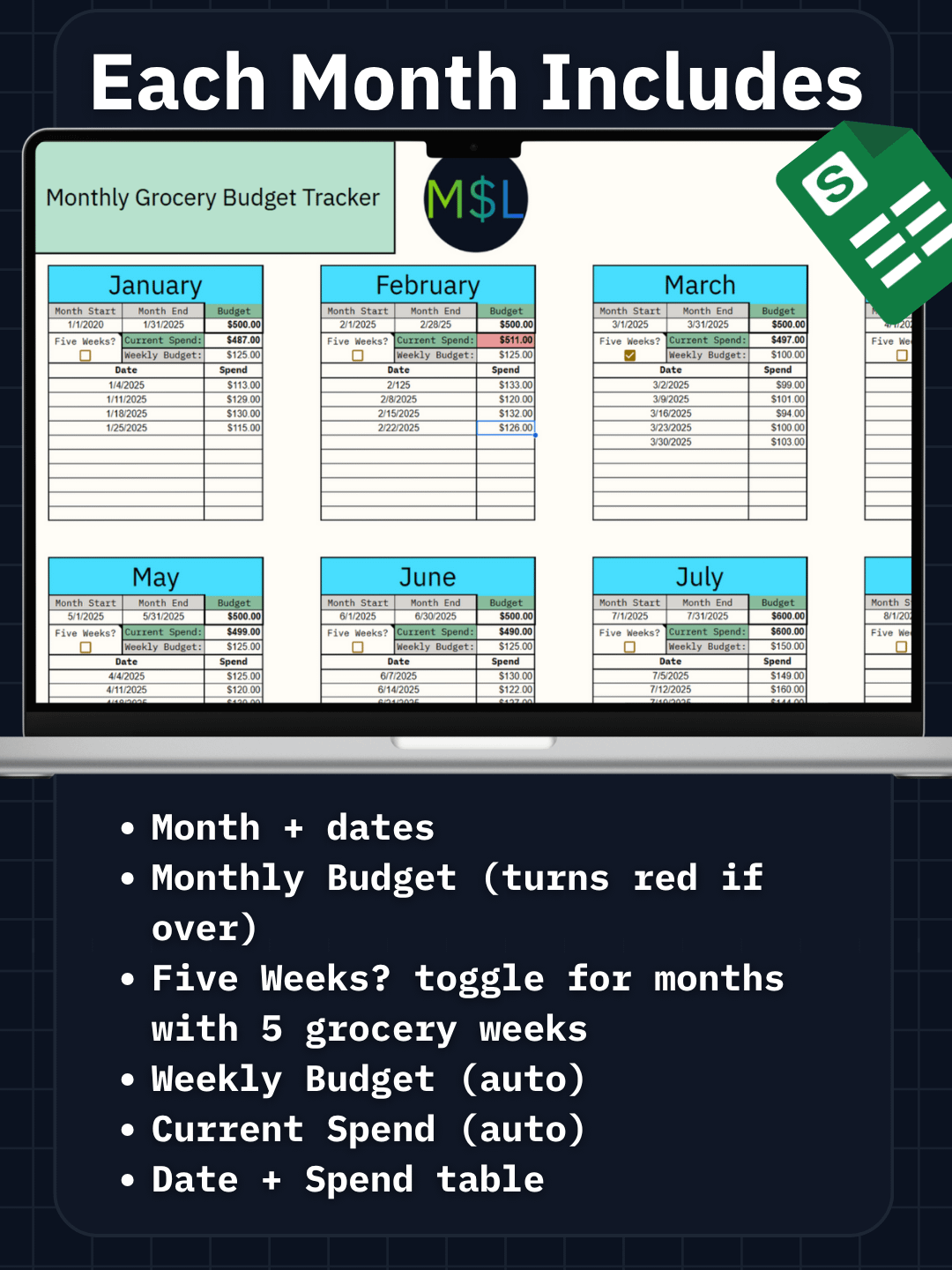 Monthly Grocery Budget Tracker FREE product image (2)