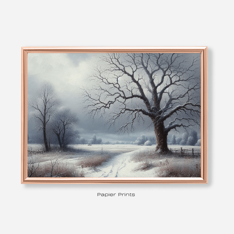 Moody Country Winter Forest Landscape Painting