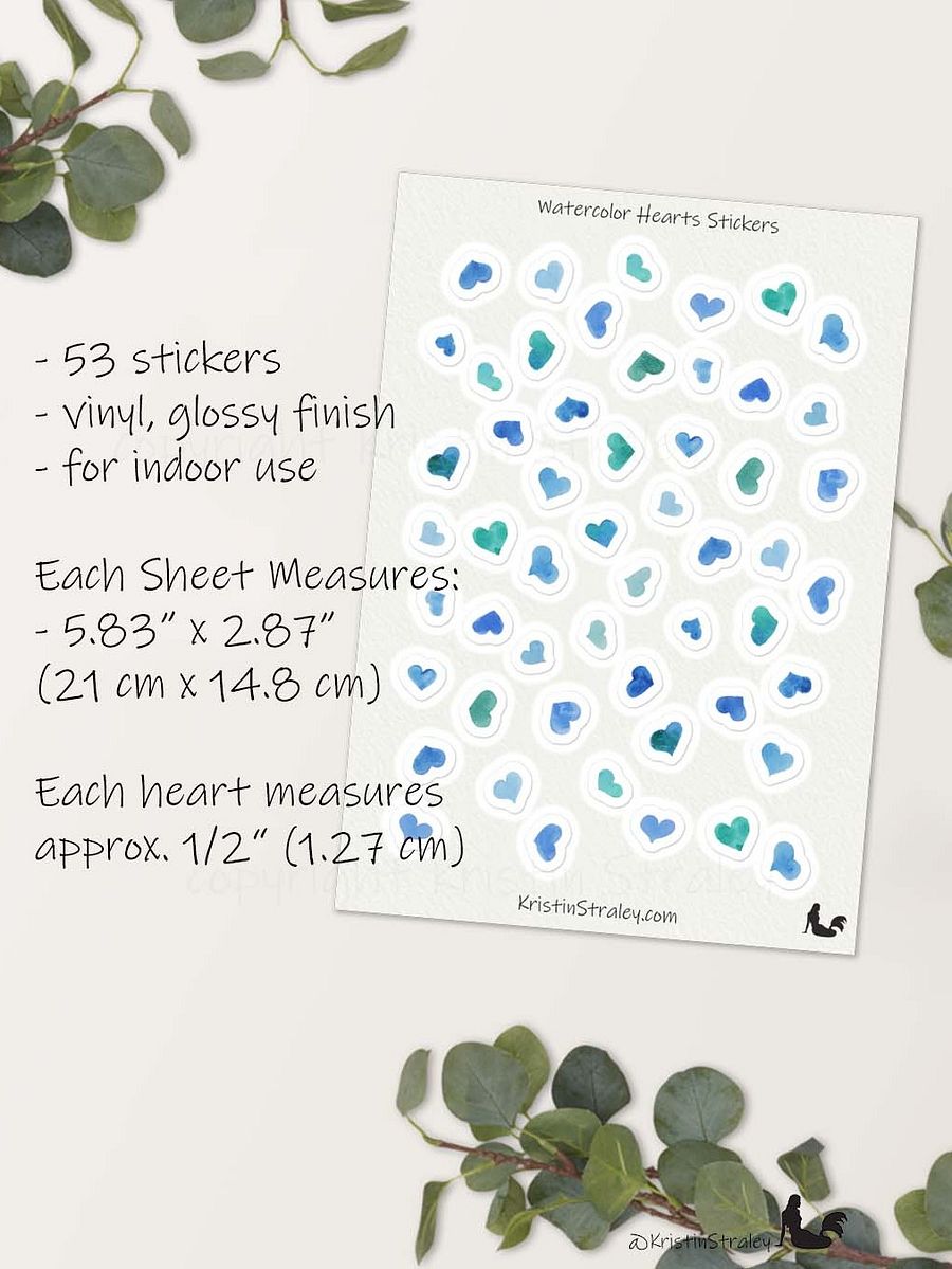 Blue Watercolor Hearts Sticker Sheet product image (4)