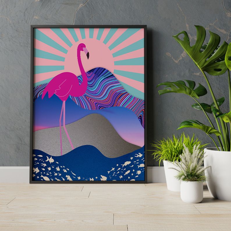 Funky Flamingo Collage Art Print product image (10)