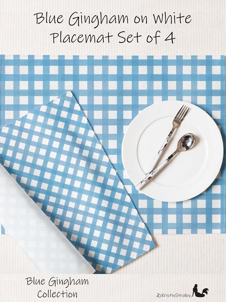 Blue Gingham Collection on White Placemat Set of 4 product image (1)