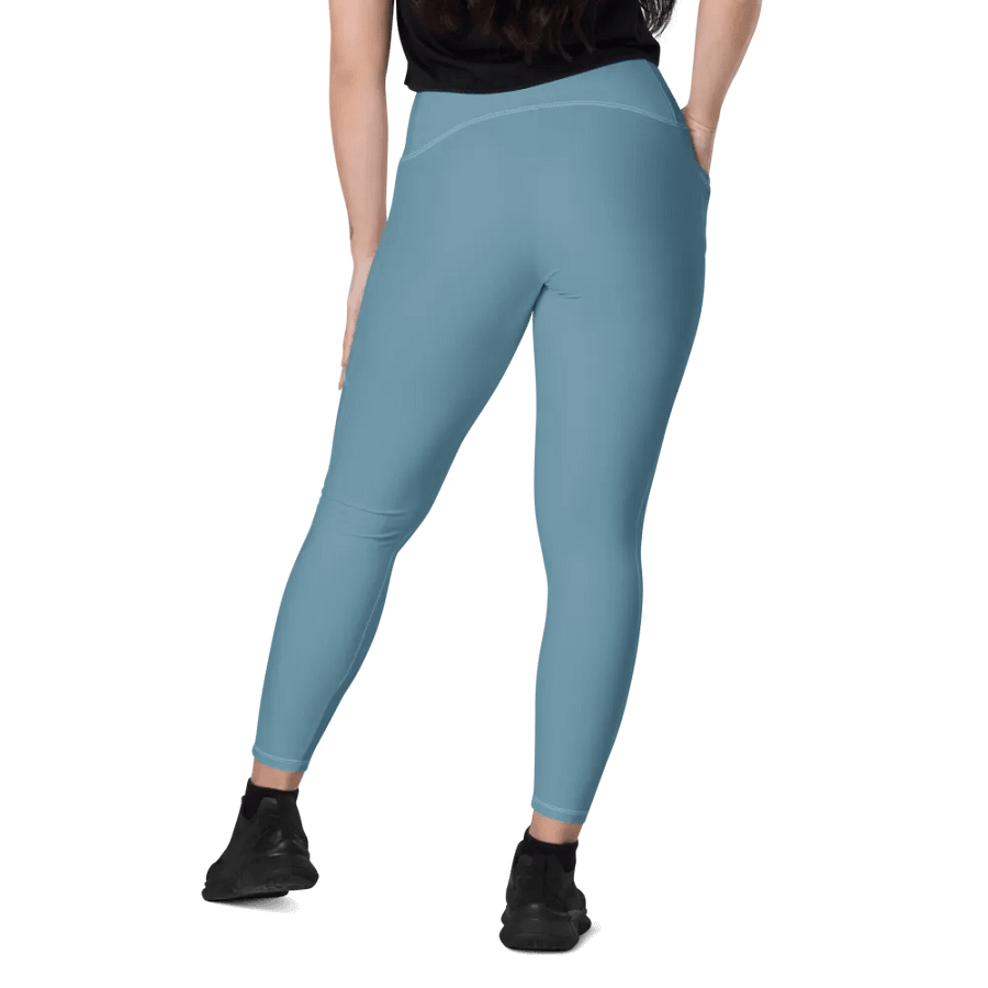 Plain Medium Light Blue Soft Summer Women's High Waisted Premium Crossover Leggings with Pockets by Treasure Pie product image (9)