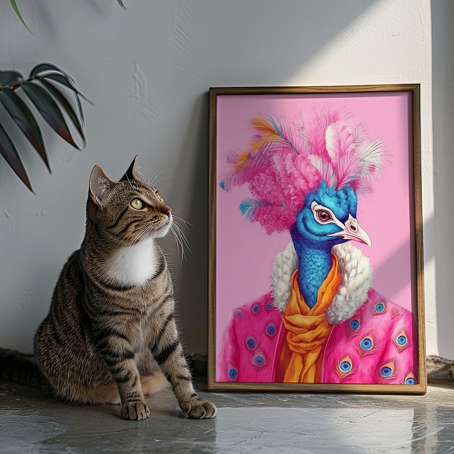Anthropomorphic Peacock in Pink Coat Animal Portrait product image (9)