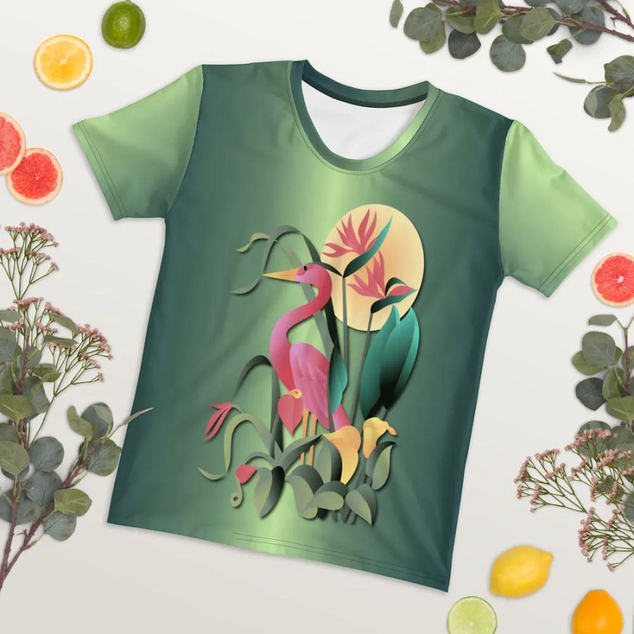 Tropical Floral Flamingo All Over Print T-shirt product image (7)