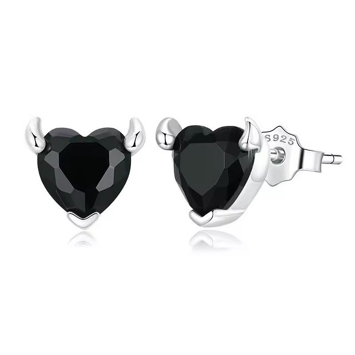 Sterling Silver Demon Heart Stud Earrings [PRE-ORDER ONLY] product image (1)