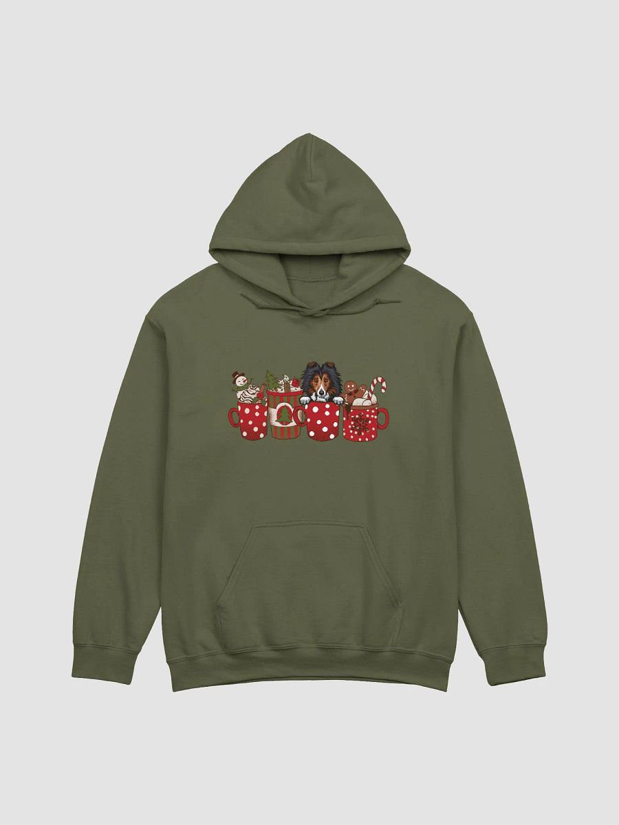 Cute Shetland Sheepdog in a Christmas Cup Hooded Sweatshirt | Funny Christmas Sheltie Pup in a Cup product image (14)