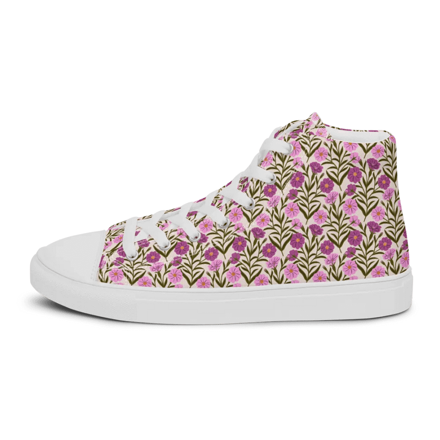 Corncockle Bouquet - Pink and Green - Women High Top Canvas Shoes product image (11)