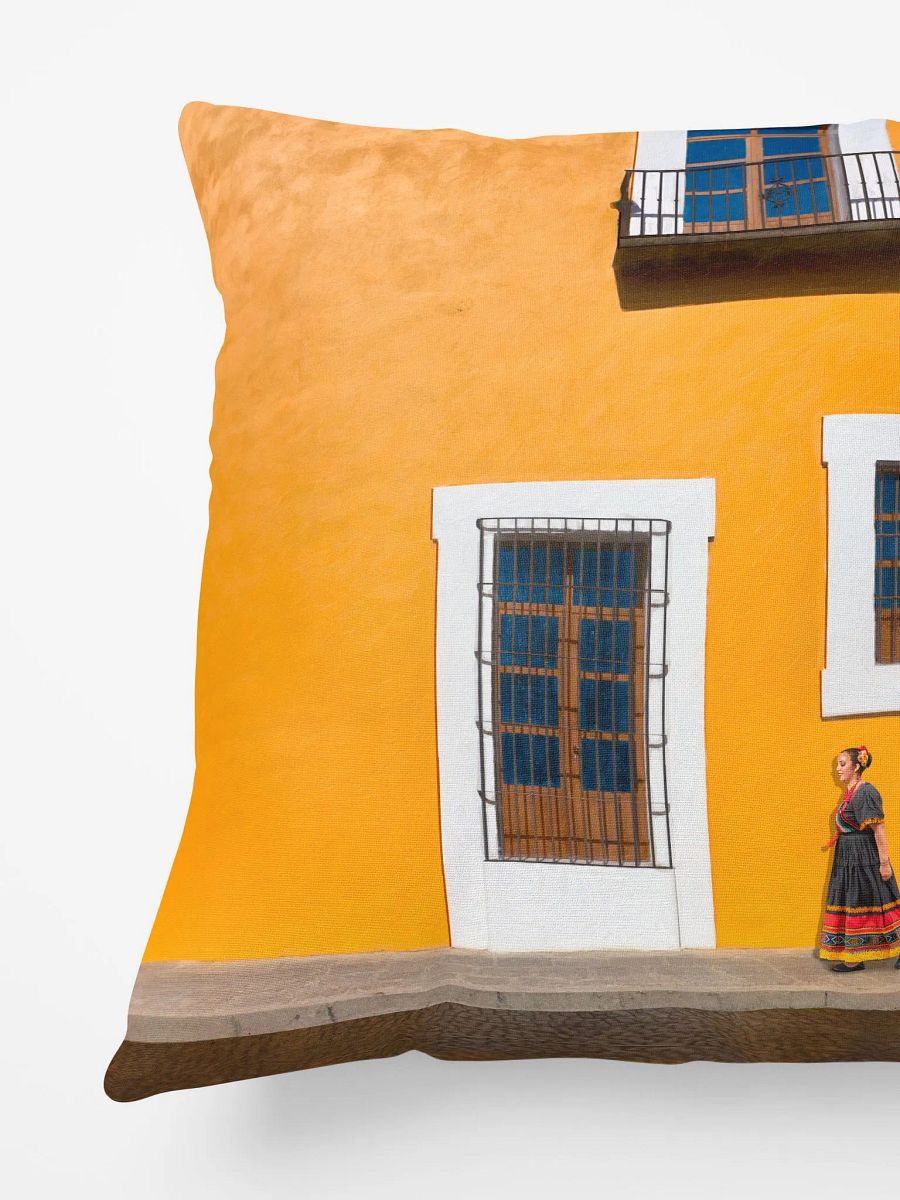 Puebla Mexico Golden Yellow Historic Architecture Throw PIllow product image (4)