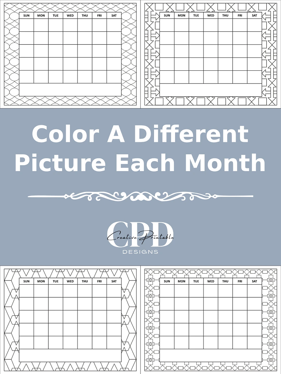 Printable Undated Monthly Calendar With Patterns To Color product image (3)
