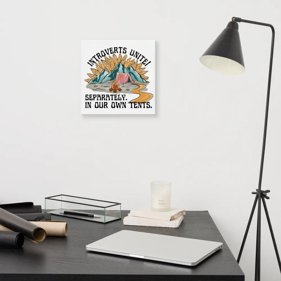 Hand-drawn funny camping introvert retro style canvas wall art product image (12)