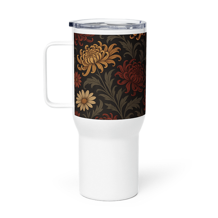 Chrysanthemum Floral Travel Mug with Handle – Coffee Tumbler Cup (25oz / 40oz) product image (1)
