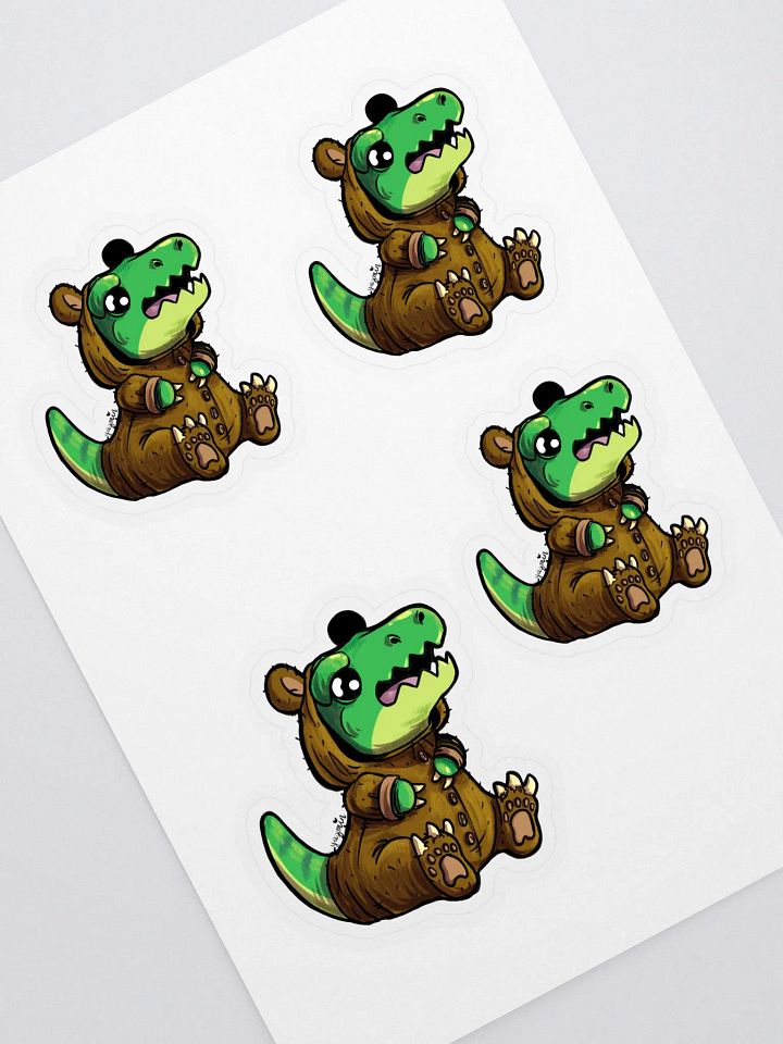 Young T-Rex in Teddy Bear Pajamas Stickers - Whimsical Dinosaur Art Decals product image (1)