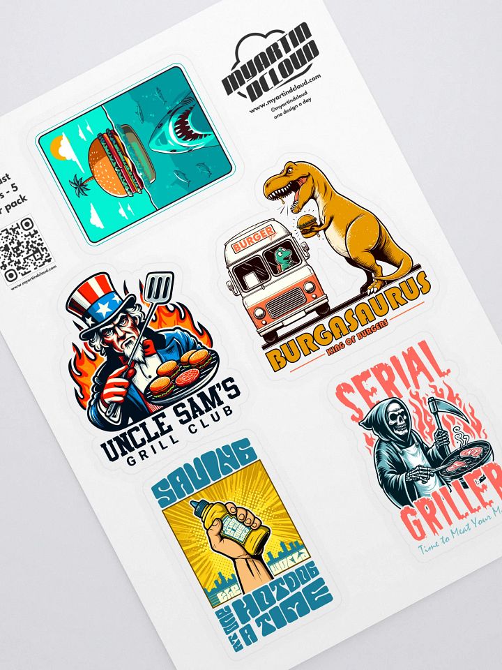 BBQ and Burger Enthusiast Stickers - Fun Grilling Designs - 5 Sticker pack product image (1)