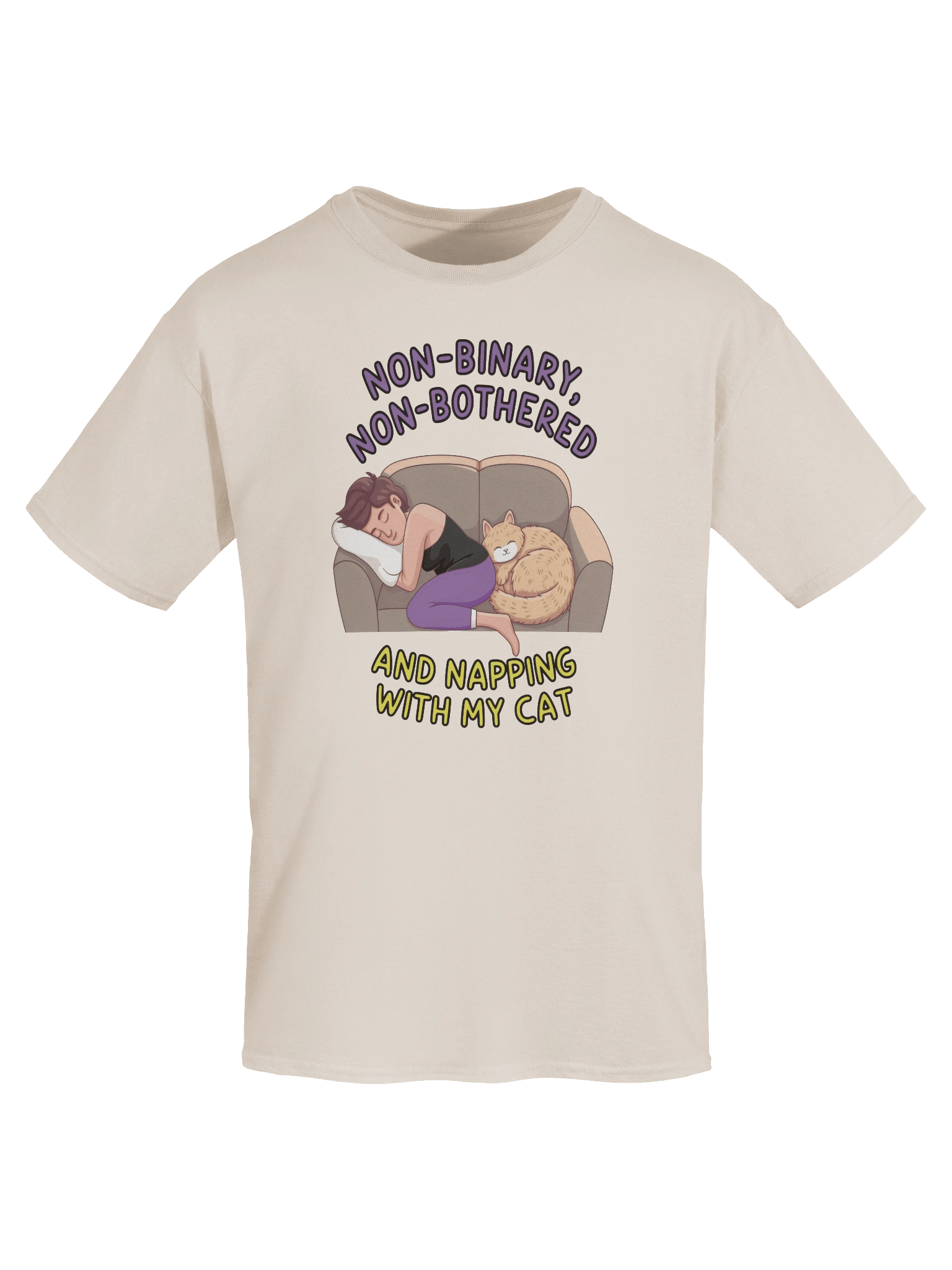 Non-Binary, Non-Bothered And Napping With My Cat Light Version Unisex Heavyweight Graphic T-Shirt product image (1)